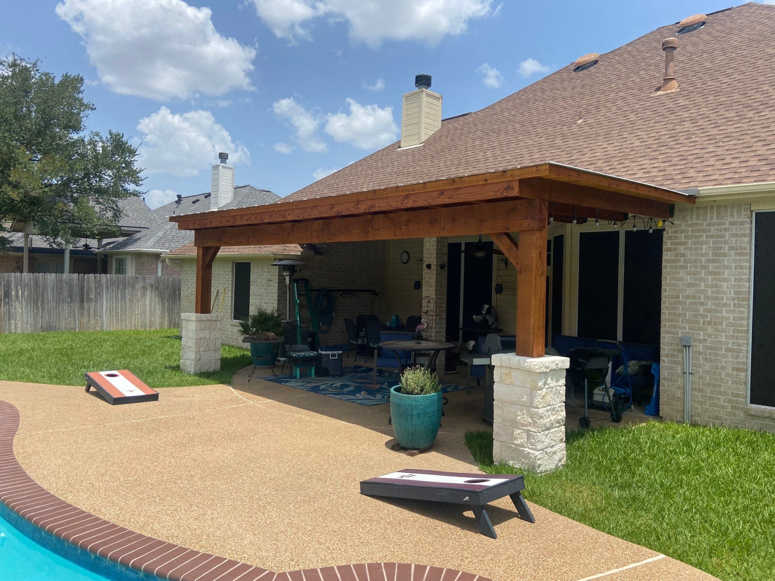 Creative patio awning ideas for shade in college station h3 | h3 outdoor design & construction a Pergola and Awning Installation over a Patio in College Station, Tx