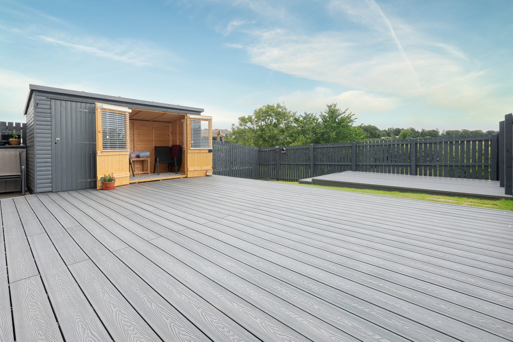 Ashgreycompositedeckingbuiltontwolevelsona | h3 outdoor design & construction Composite Decking