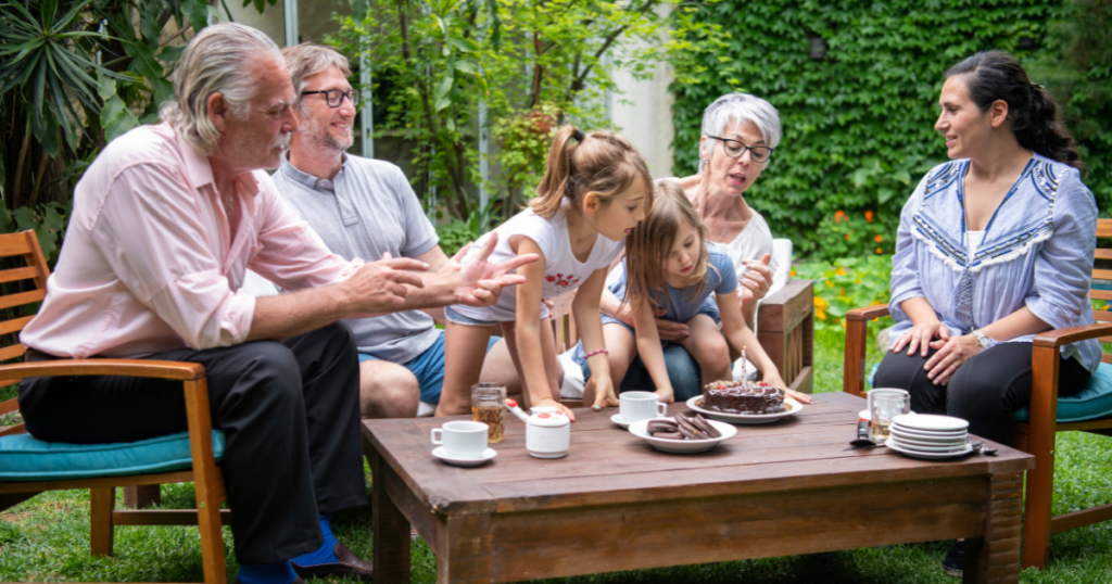 Family in Backyard Seating Area